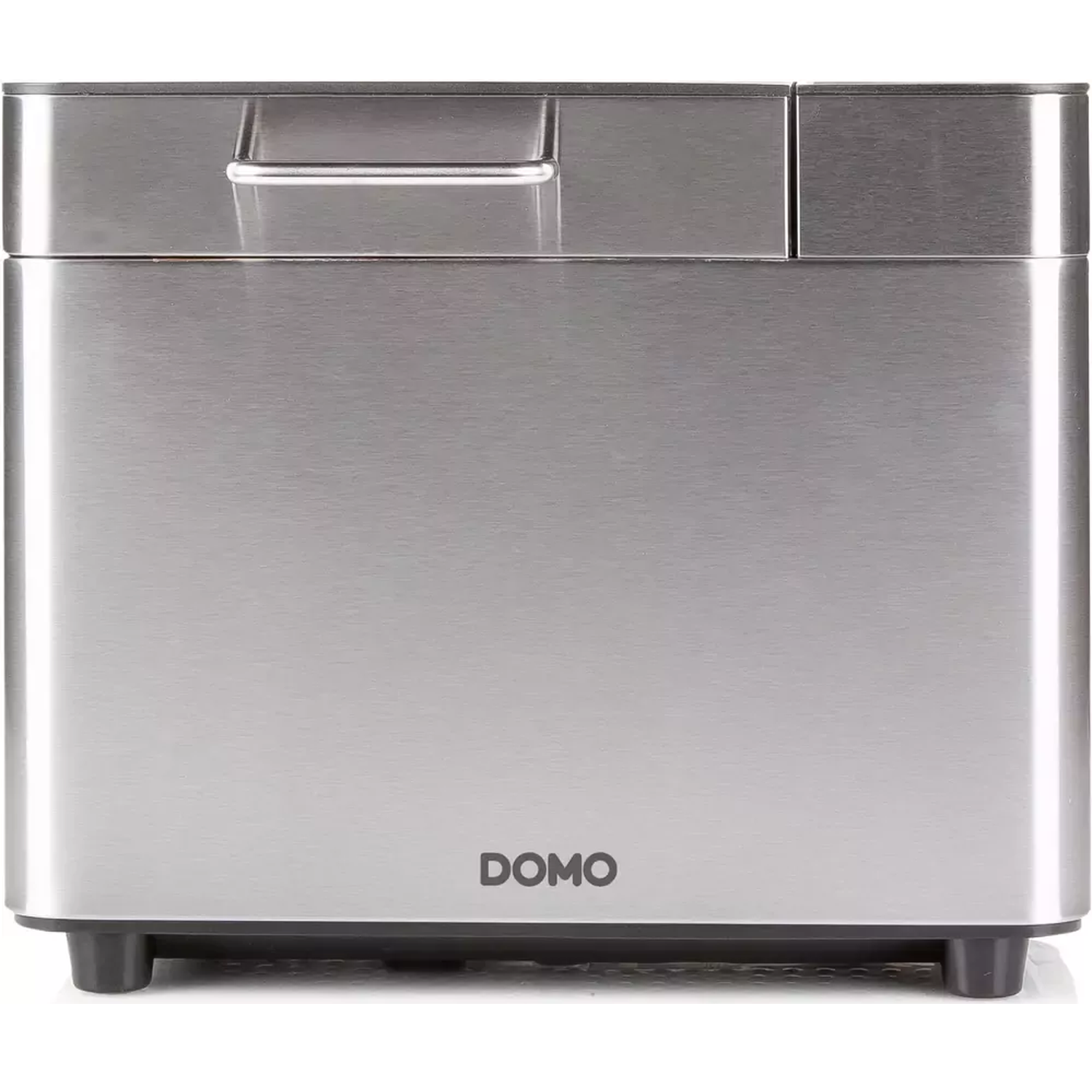 Een roestvrijstalen broodbakmachine met handvat en het woord 'DOMO' op de voorkant.