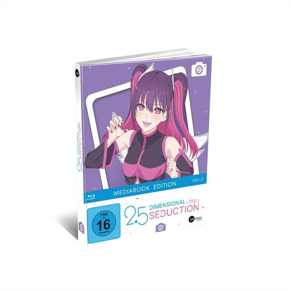 Anime-Blu-ray-Cover. Eine Frau mit lila Haaren und pinken Highlights ist abgebildet. Der Titel lautet '2.5 Dimensional Seduction'.