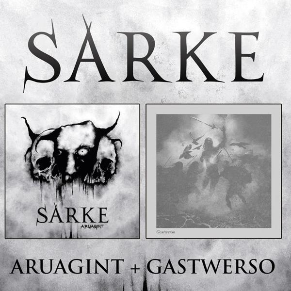 Albumcover: Sarke-Titel, Schädel und Kriegerszene. Titel Aruagint und Gastwerso. Monochrom mit Schwarz-Weiß-Tönen.