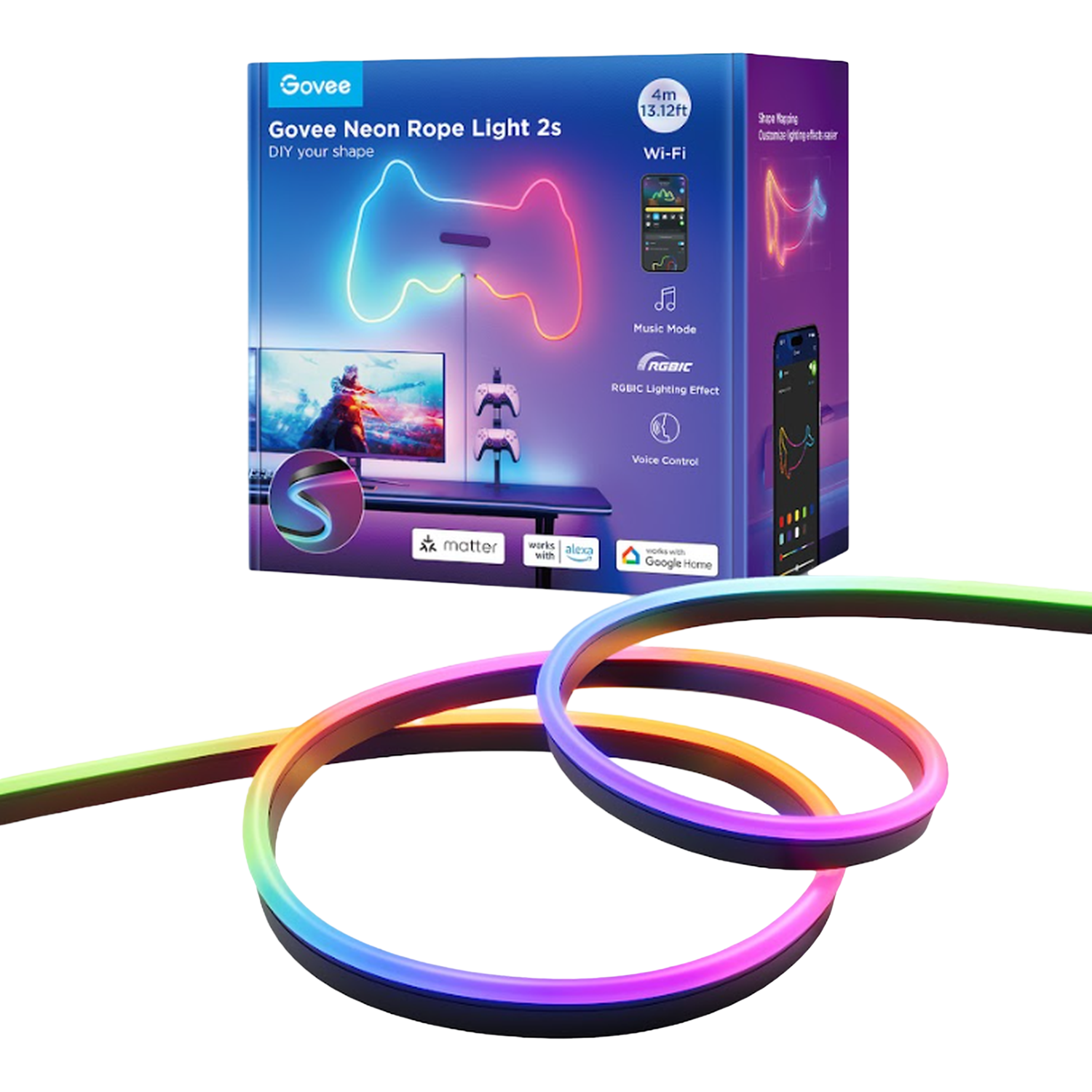 Govee Neon Rope Strip Ligth 2 -4m Black Slimme Ledstrip Zwart