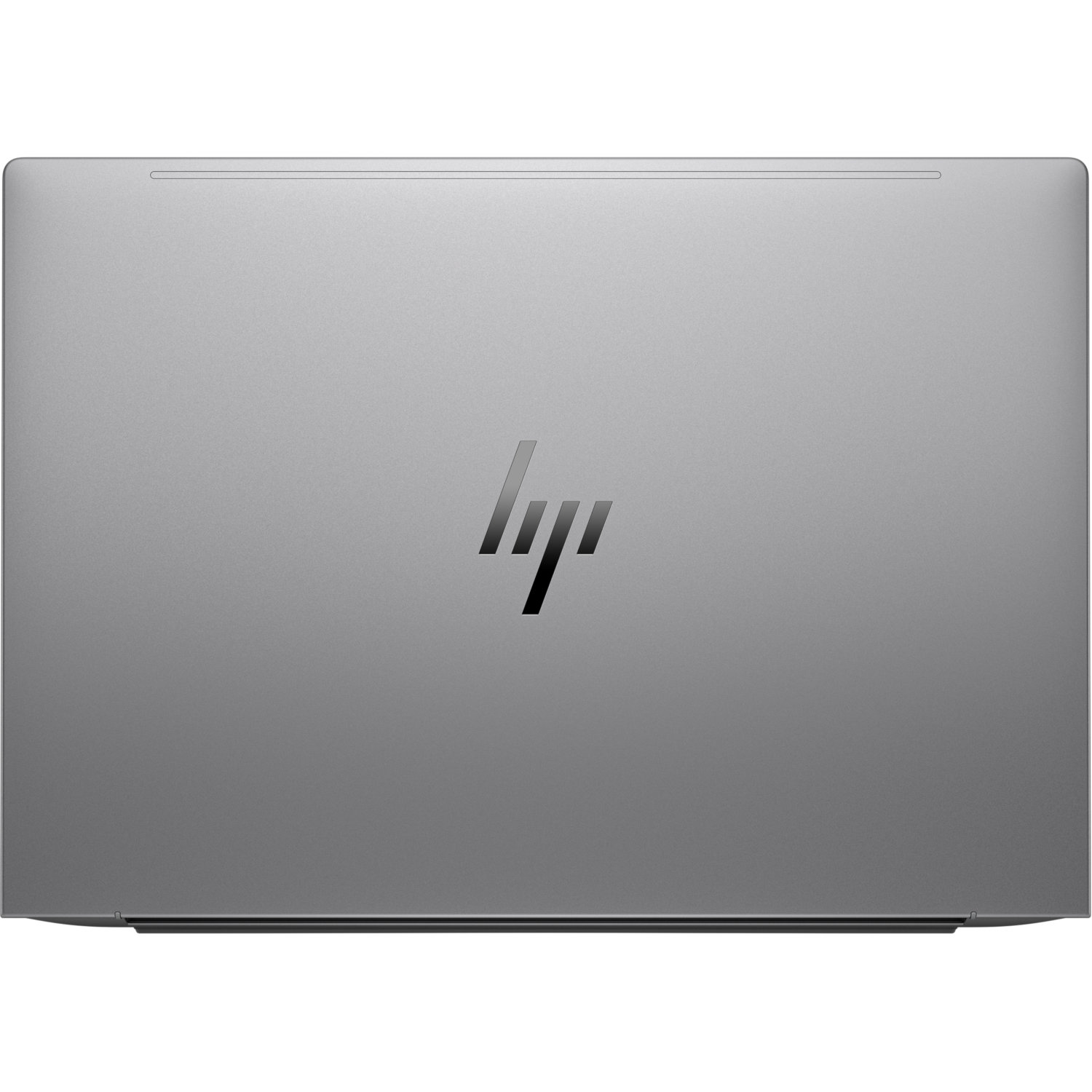 A closed, silver HP laptop. The HP logo is in the lower right corner. The surface is smooth and reflective.
