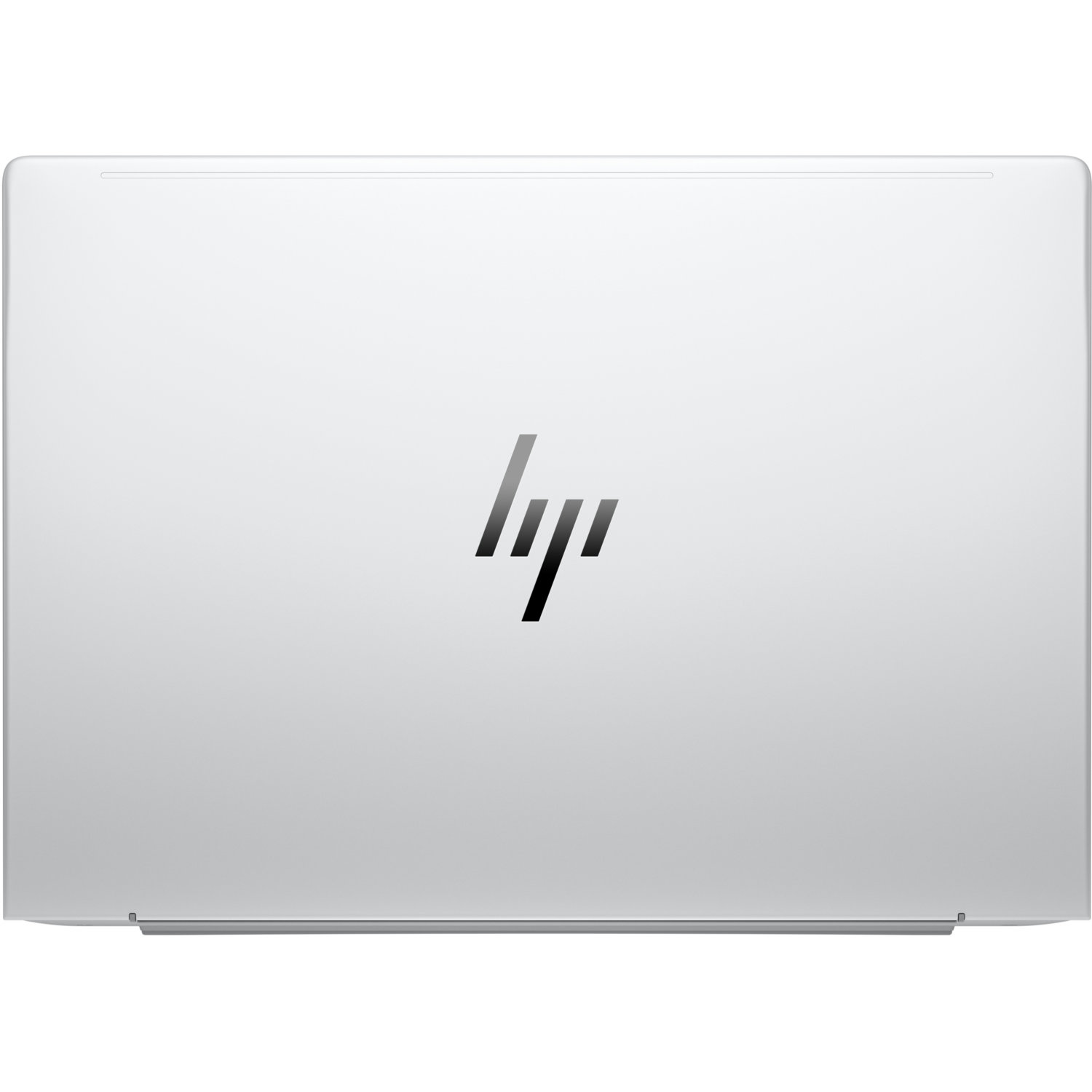 A closed, silver laptop with the HP logo in black on the lid. The background is white.