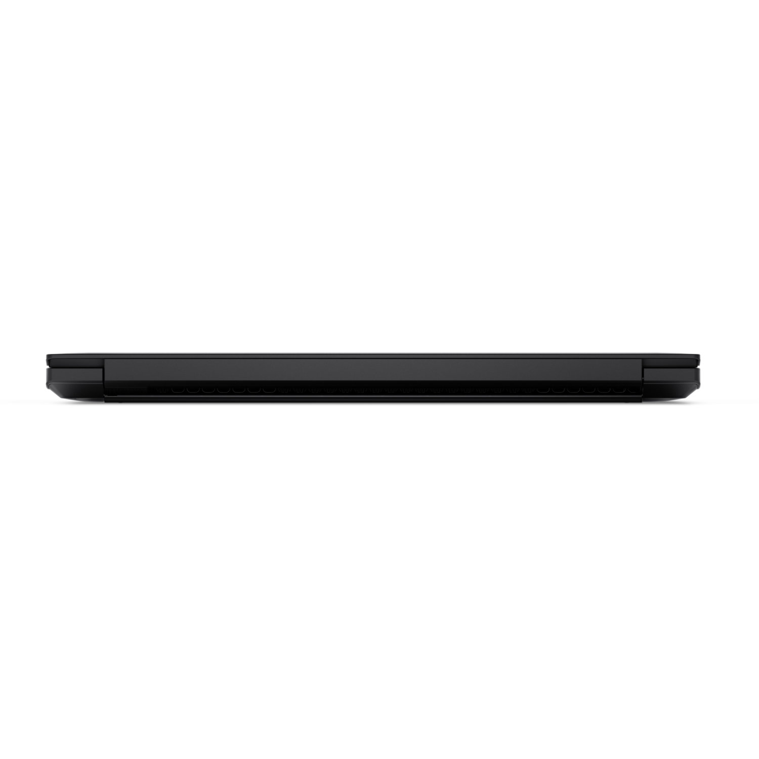 Side view of a black laptop on a white background. The laptop is closed and has a sleek, minimalist design.
