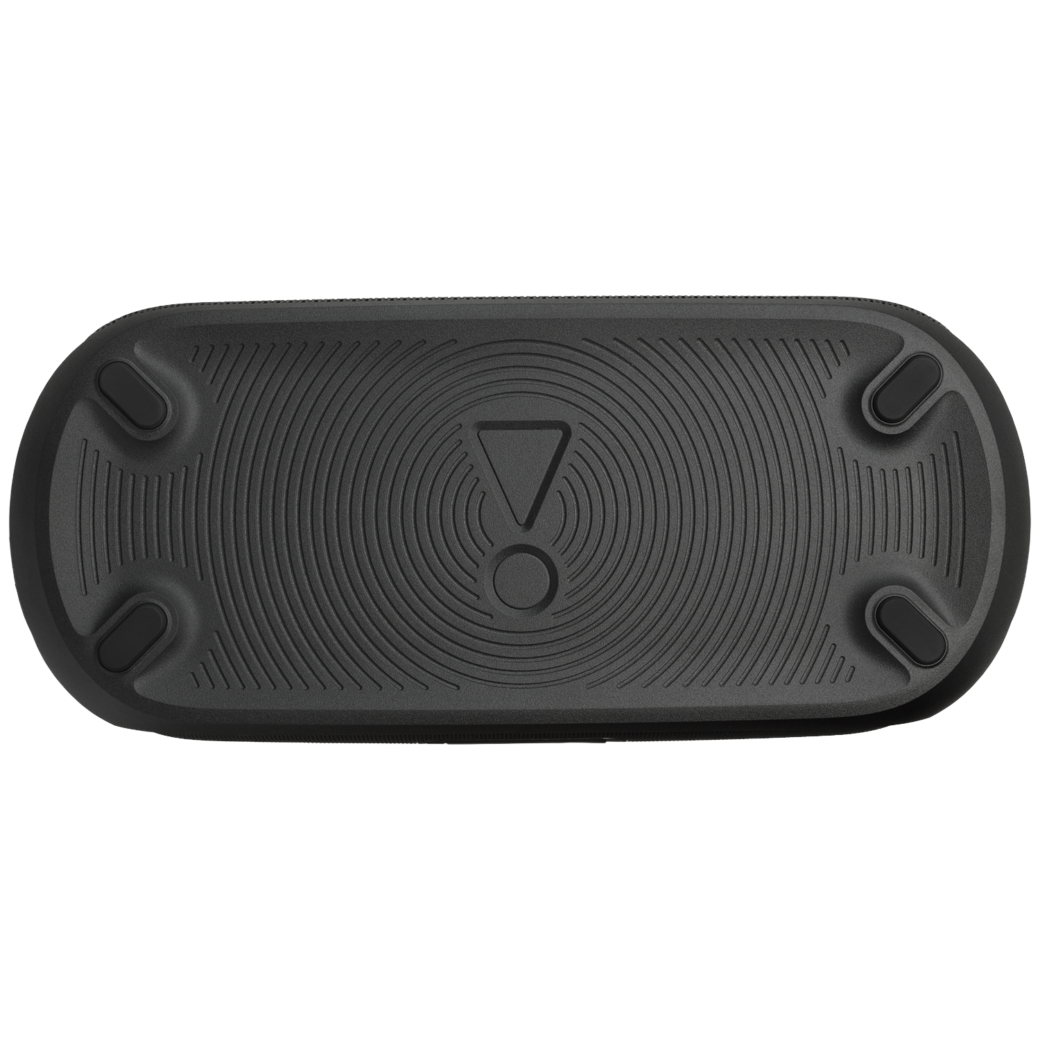 Black JBL speaker, oval shape, textured surface with concentric circles. Four rubber feet. JBL logo in the center.