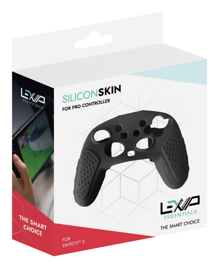 Czarna silikonowa osłona na kontroler pro na białym pudełku. Tekst brzmi 'SILICONSKIN' i 'FOR PRO CONTROLLER'.