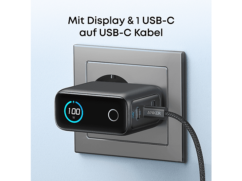 Anker Ladegerät Nano 100W, 3-Port, Smart Display, inkl. USB-C Kabel, Dark Gray — Foto 3 von 5