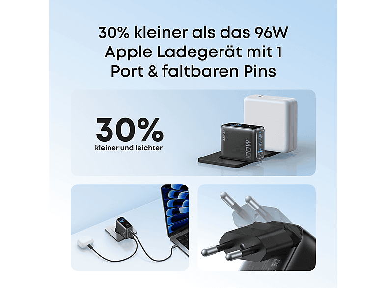 Anker Ladegerät Nano 100W, 3-Port, Smart Display, inkl. USB-C Kabel, Dark Gray — Foto 4 von 5