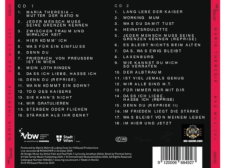 Nienke Latten, Fabio Diso, Moritz Mausser, Annemieke van Dam, Annemarie Lauretta, Dominik Hees, uva. - Maria Theresia Das Musical Original Cast Album Live (CD)