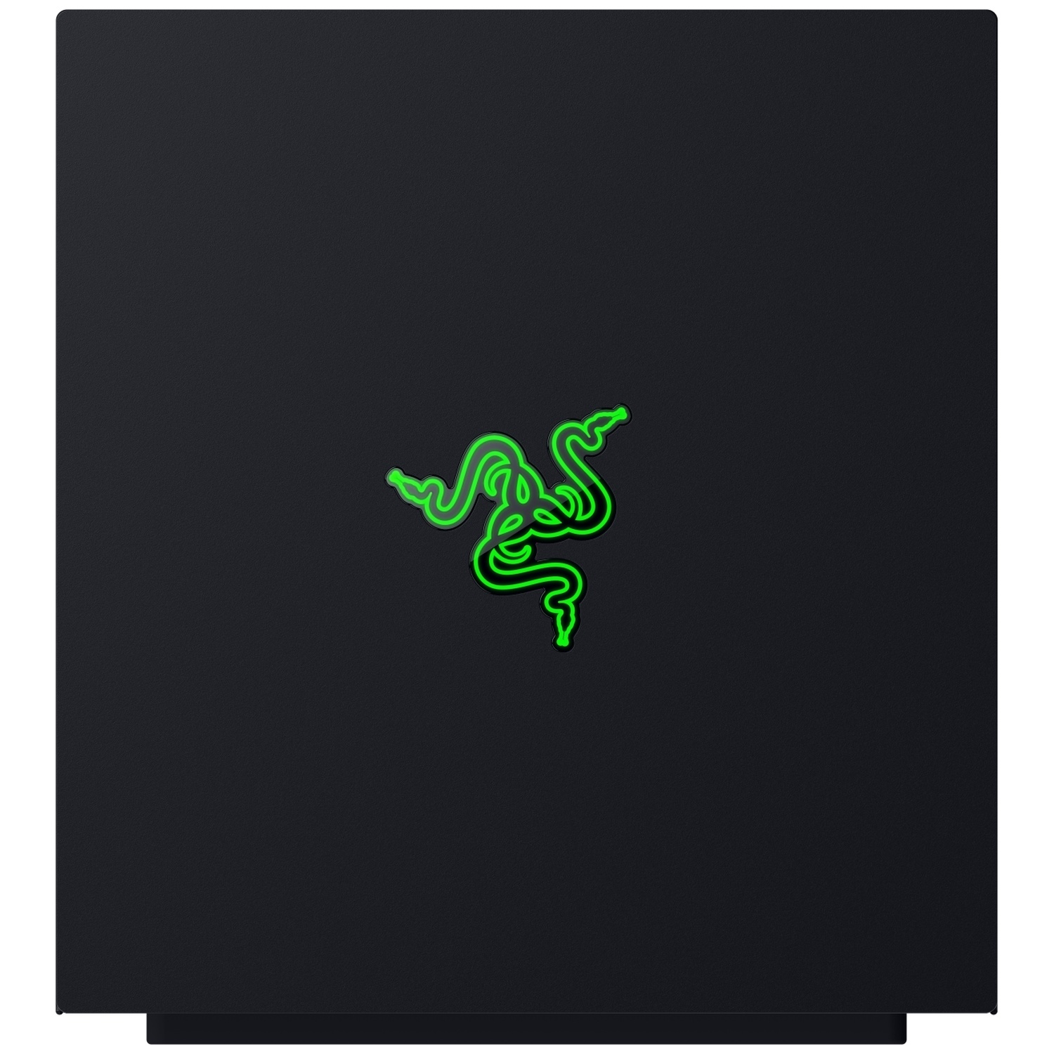 Surface noire avec un logo Razer vert au centre. Le logo est un serpent stylisé. Le fond est de couleur noire unie.