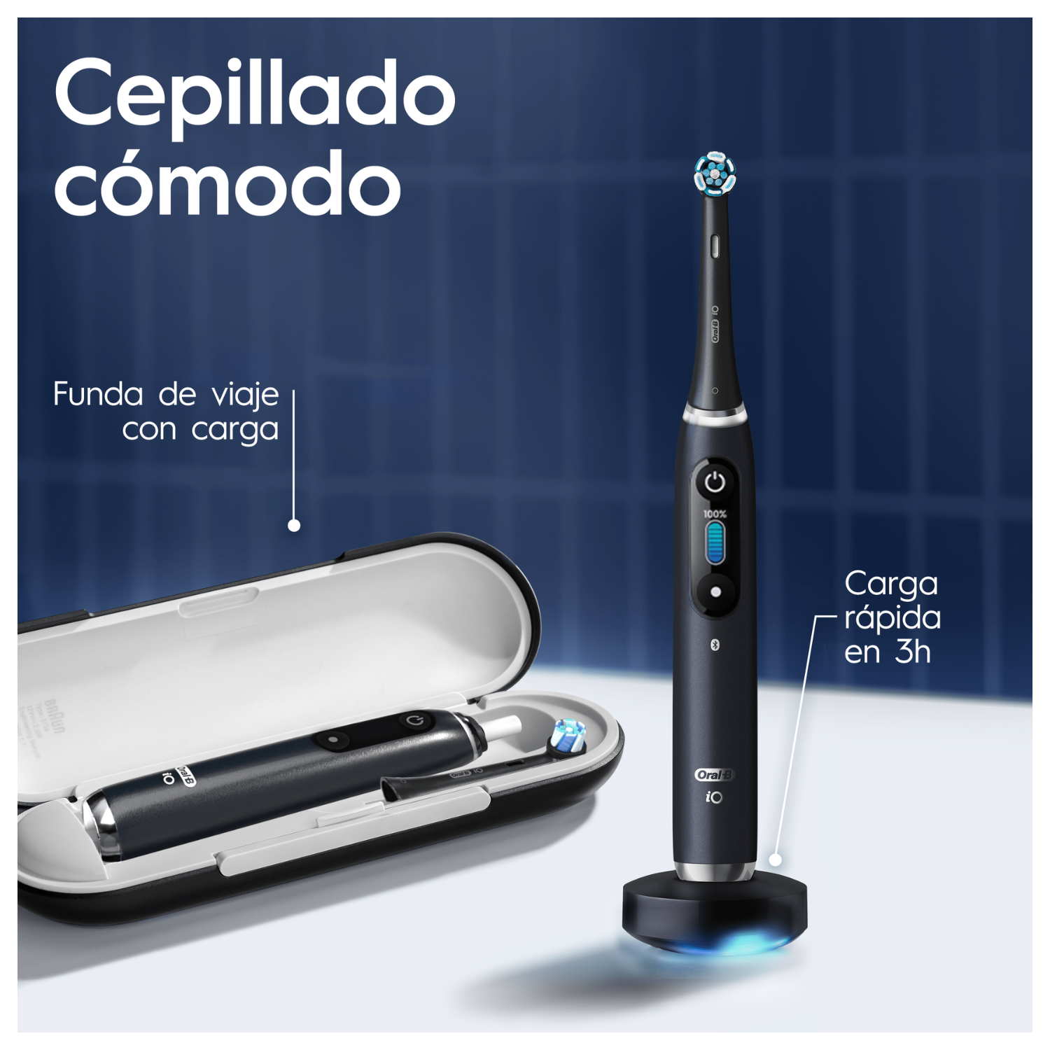 Cepillado cómodo. Funda de viaje con carga. Carga rápida en 3h.