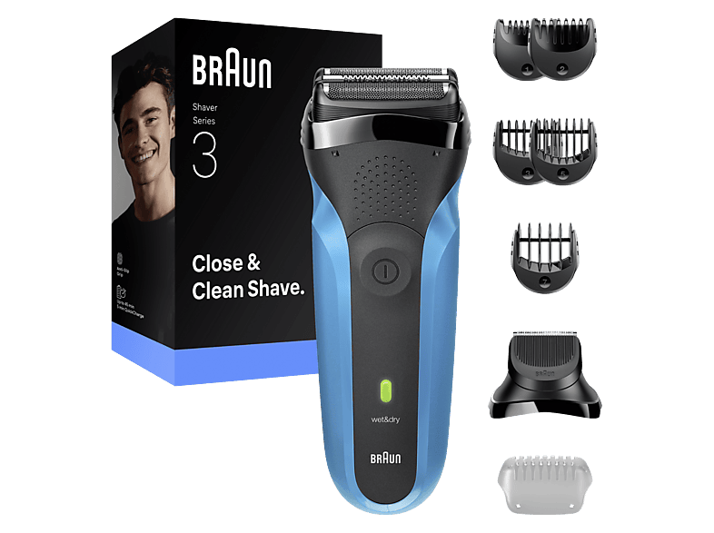 Afeitadora - Braun eléctrica Serie 3 310BT, 2 láminas Flex de afeitado, Wet&Dry, Azul