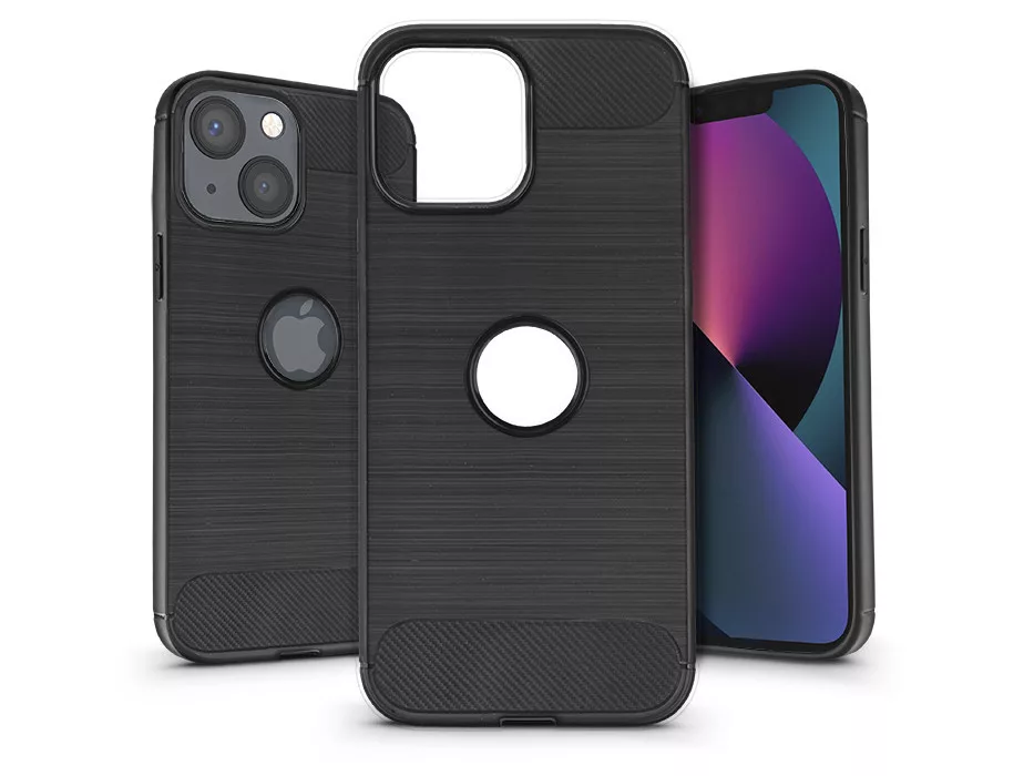 HAFFNER Apple iPhone 13 karbon logo szilikon tok, fekete (PT-6357)