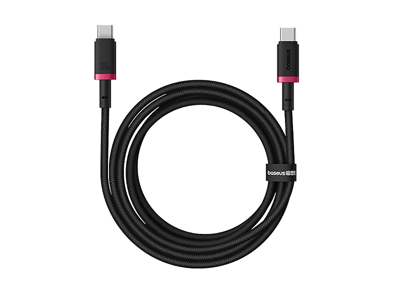 Cable USB - Baseus Dura, USB-C a USB-C, 200 cm, 100W, Carga rápida, Ultrarresistente, Negro y Rojo