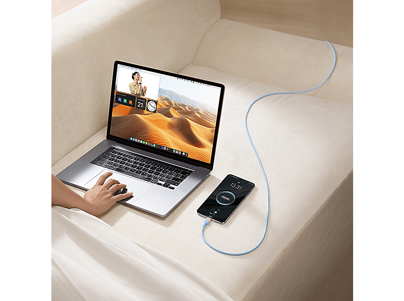 Cable USB - Baseus Dura, USB-A a USB-C, 200 cm, 100W, Carga rápida, Ultrarresistente, Azul – imagen 2