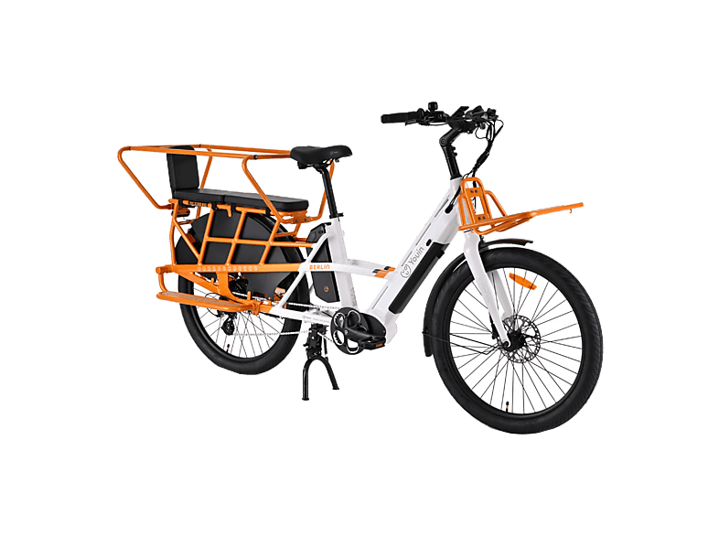 Bicicleta urbana - Youin Berlin, Motor Central 250 W, Par de 57 Nm, 25 km/h, Autonomía hasta 125 km, Ruedas 26”, Blanco/Naranja