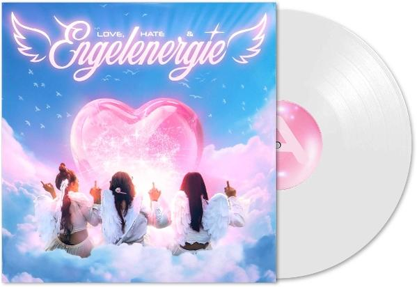 Albumcover: Drei Figuren mit Engelsflügeln, ein Herz und eine Schallplatte. Titel lautet 'Engelenenergie'.
