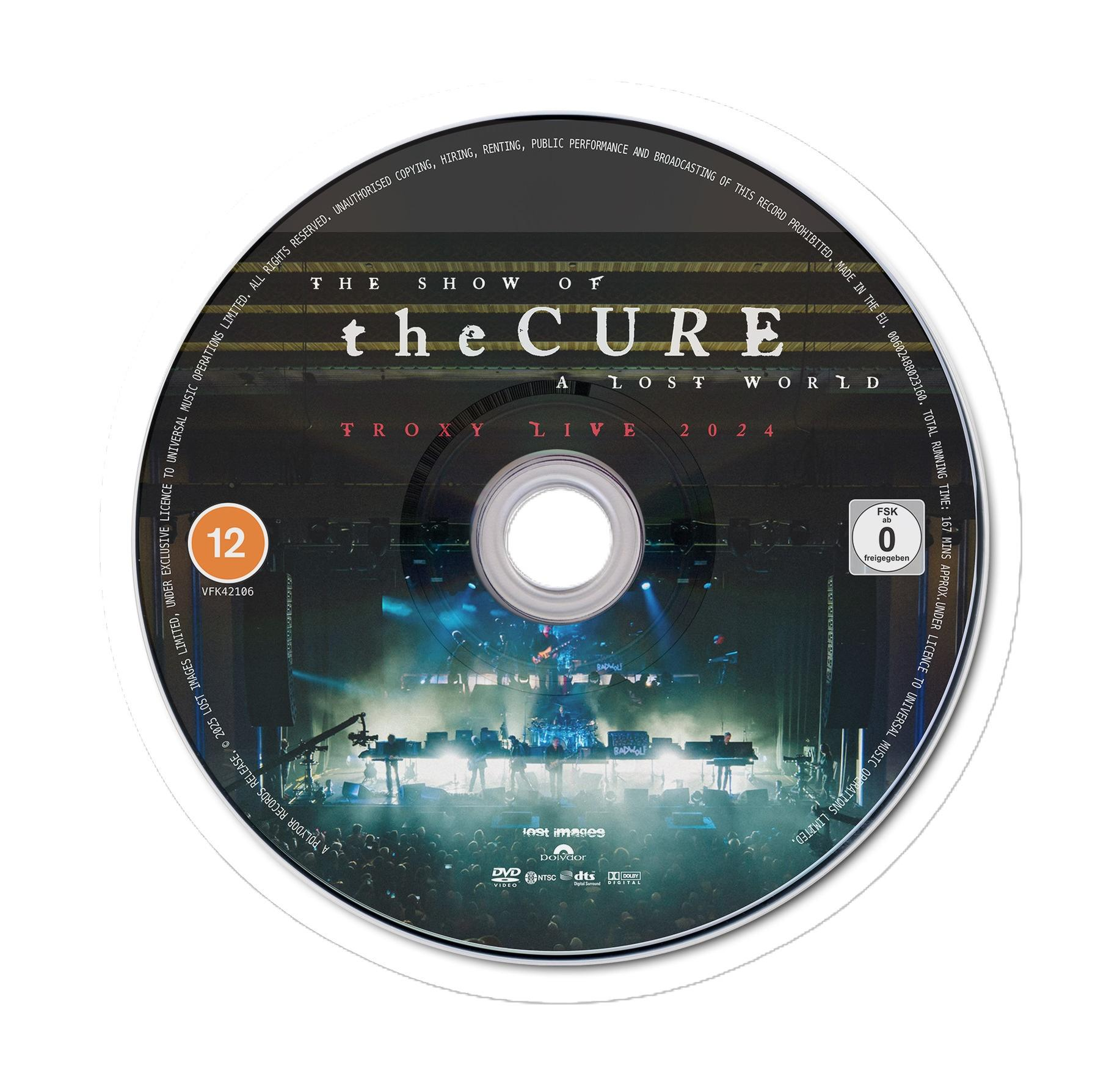 CD van The Cure, 'A Lost World, Troxy Live 2024'. Toont een live concertscène.