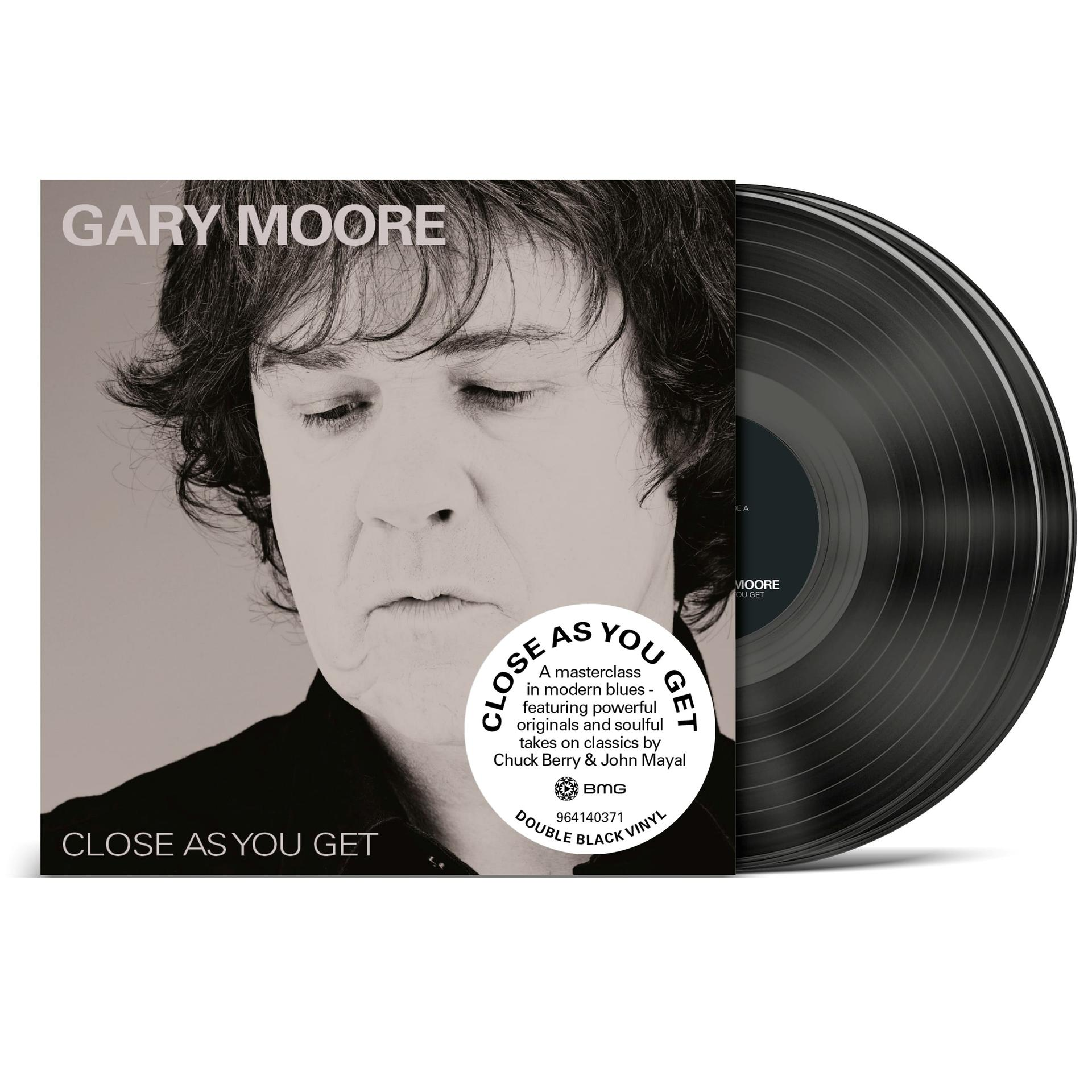 Albumcover für "Close as You Get" von Gary Moore. Es zeigt Moores Gesicht und eine Schallplatte.