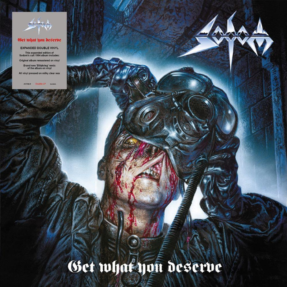 Albumcover. Eine Person mit Gasmaske und Gesichtsverletzungen. Blut ist sichtbar. Der Bandname steht oben rechts.