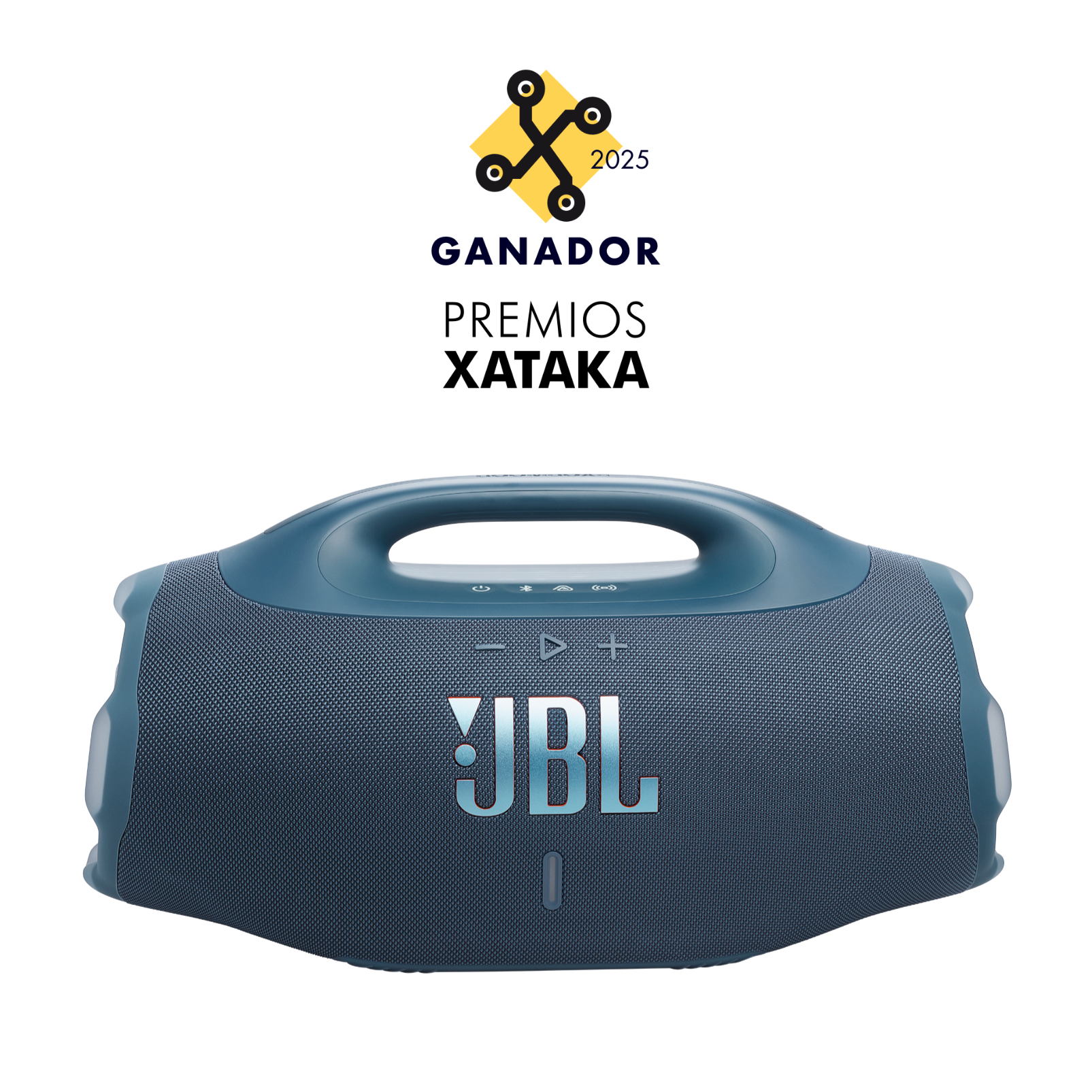 Se muestra un altavoz JBL azul, con el logotipo de JBL. Es ganador de los Premios Xataka 2025.