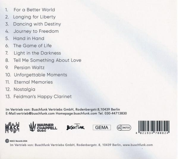 CD-Rückseite mit Titelliste, Logos und Kontaktinformationen. Enthält einen Barcode und Text auf Deutsch.