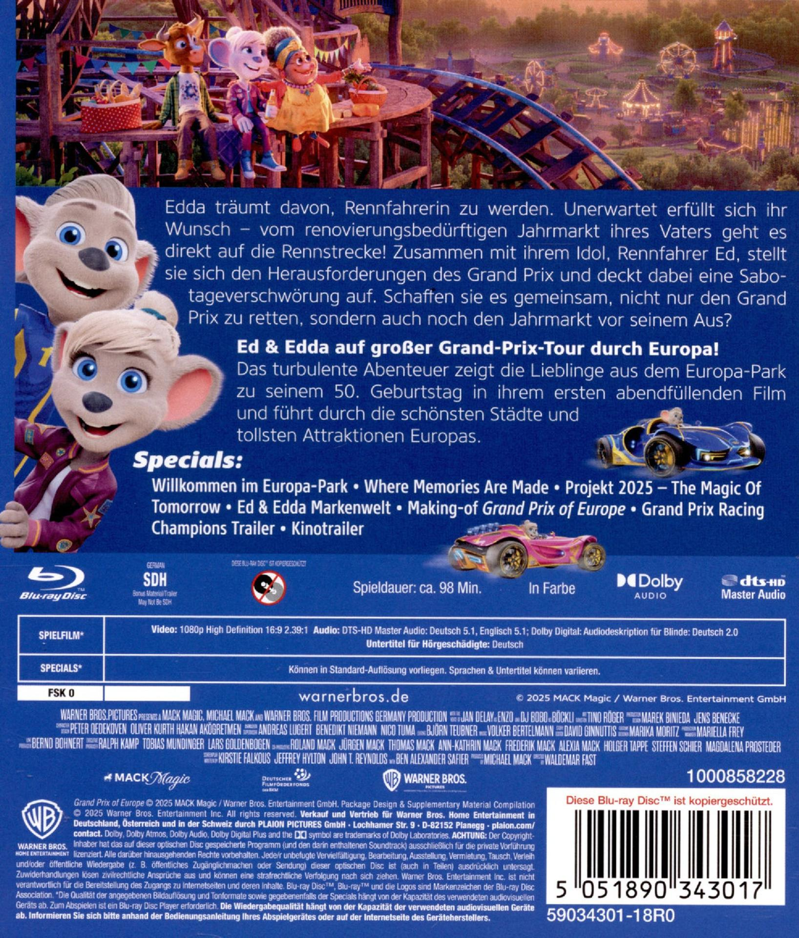 Blu-ray-Disc-Cover mit Zeichentrickfiguren. Text und Bilder werben für den Film 'Ed & Edda'.