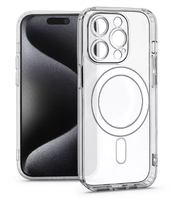 HAFFNER Apple iPhone 15 Pro MagSafe kompatibilis kameravédős szilikon tok, átlátszó (HF277184)