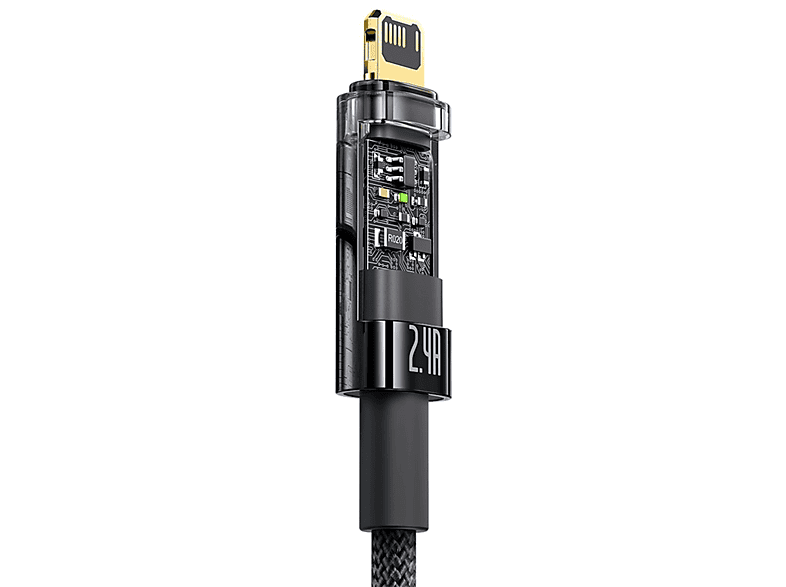 Cable USB - Baseus Auto Power-off Explorer, a Lightning, 100 cm, 2.4A, Carga ultrarrápida, Apagado automático, Negro