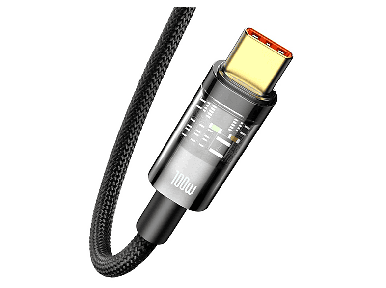 Cable USB - Baseus Auto Power-off Explorer, a Tipo-C, 100 cm, 100W, Carga ultrarrápida, Apagado automático, Negro – imagen 2