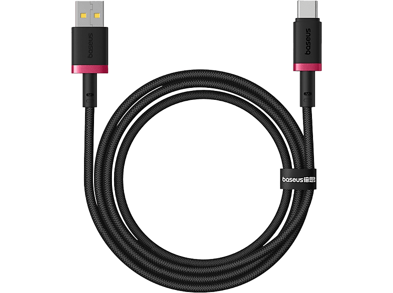 Cable USB - Baseus Dura, a USB-C, 100 cm, 60W, Carga rápida, Ultrarresistente, Negro y Rojo