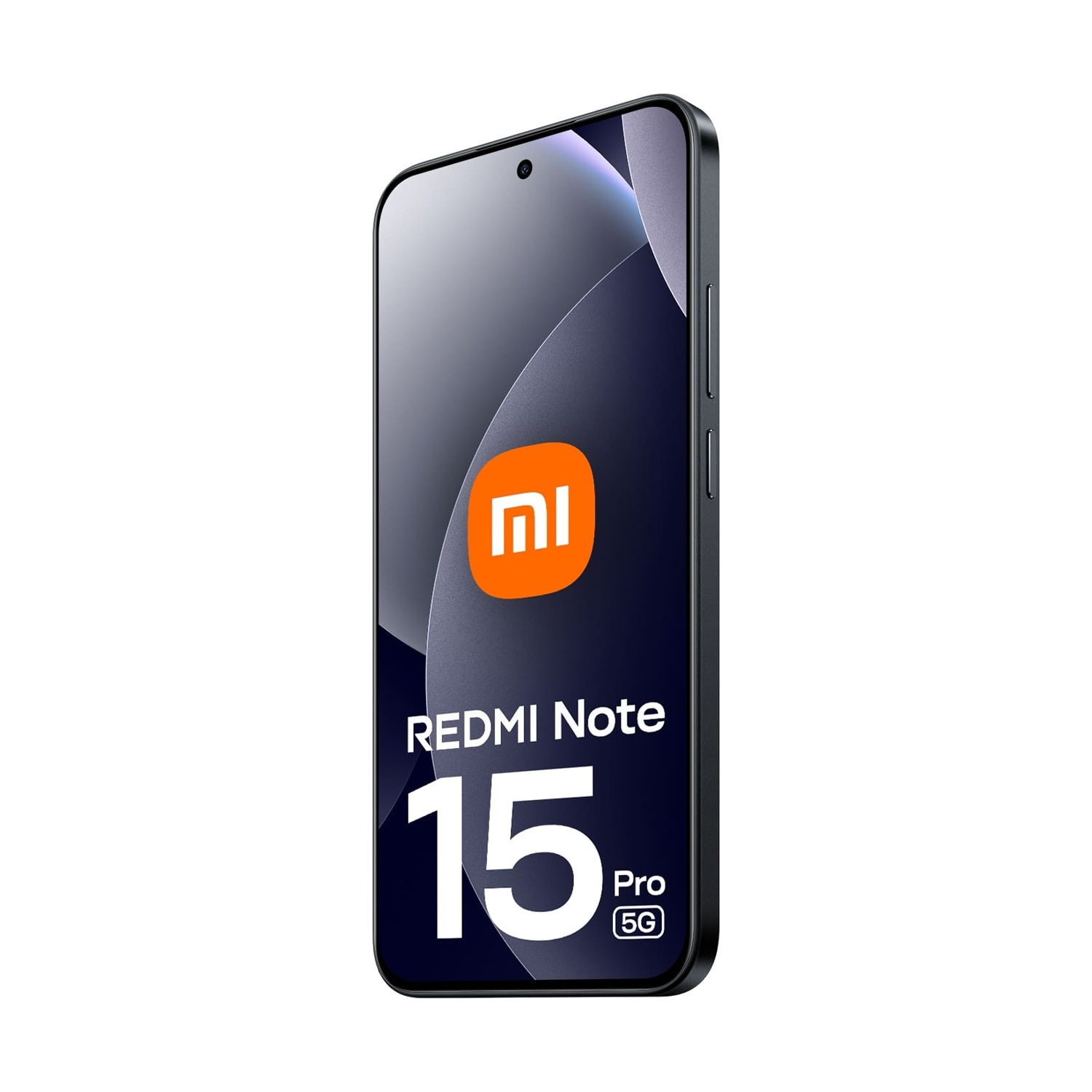 Viene mostrato uno smartphone Redmi Note 15 Pro 5G, con il logo del marchio e i dettagli del modello su sfondo blu scuro.