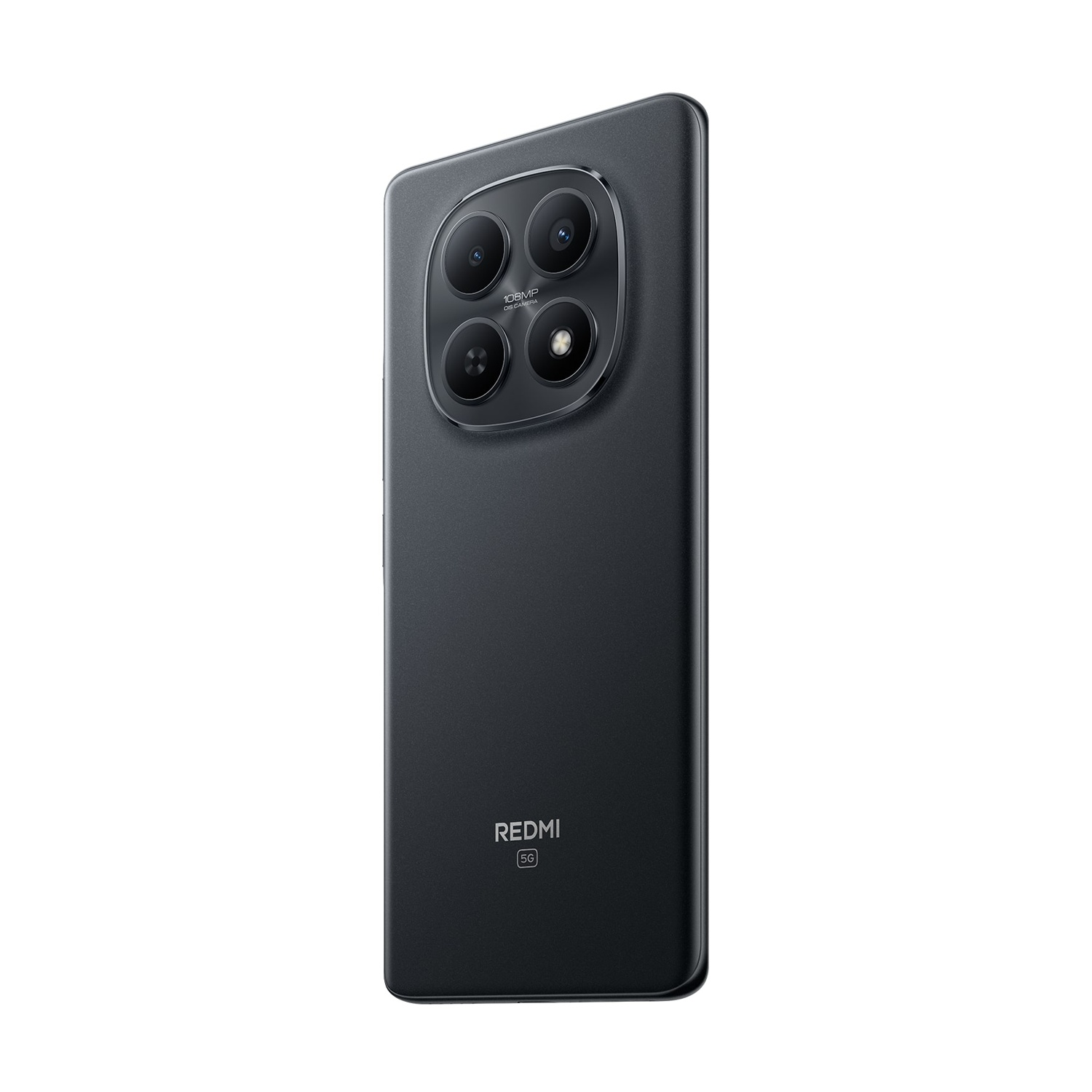 Uno smartphone nero con quattro fotocamere sul retro. Il telefono presenta i loghi 'REDMI' e '5G'.