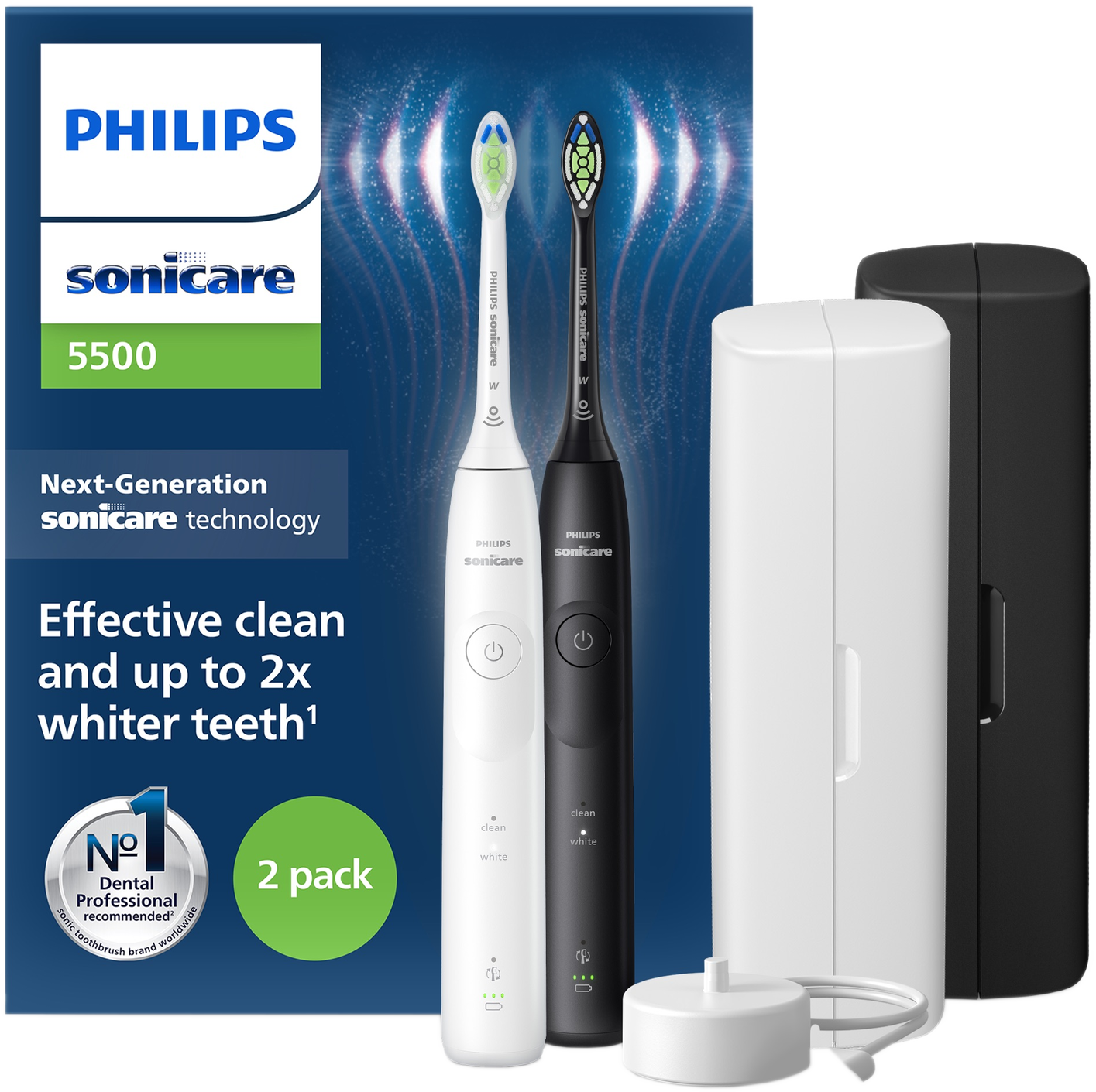 Philips Sonicare 5500 Series Duopack Incl. 2 Reisetuis Hx7119/02 Elektrische Tandenborstel Zwart