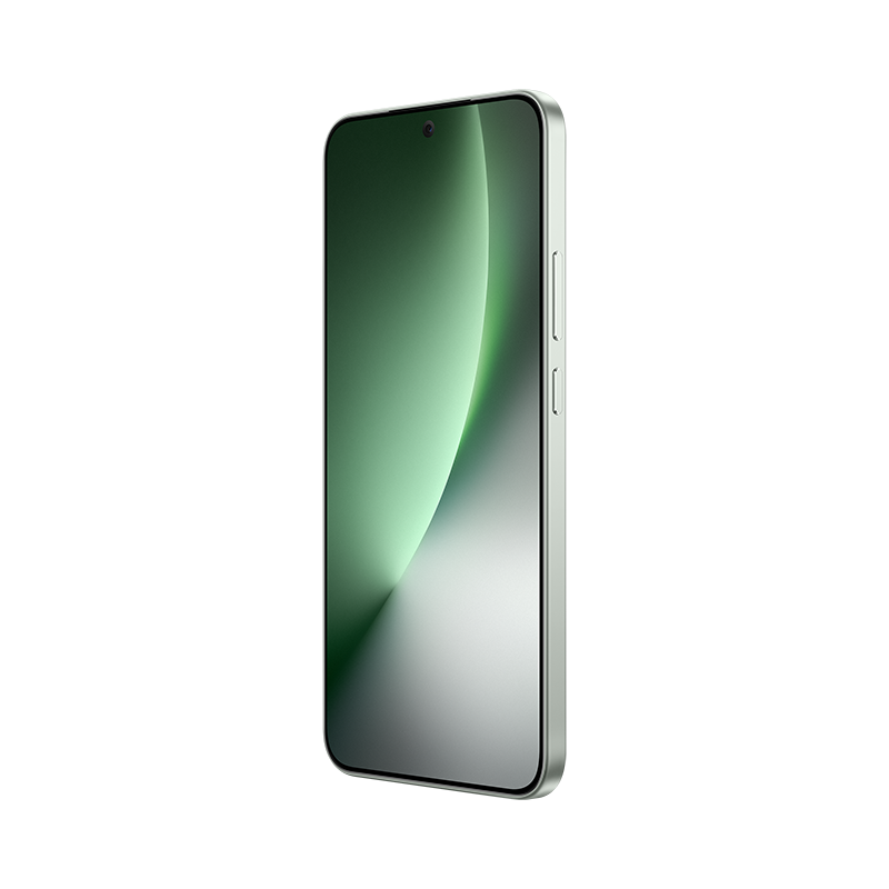Un smartphone verde, ligeramente inclinado, mostrando la pantalla. El teléfono tiene una cámara y botones de volumen en el lateral, sobre fondo blanco.