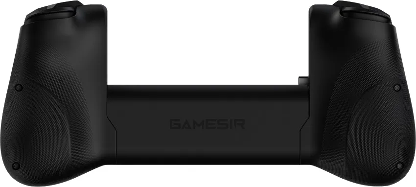 Schwarzer GameSir-Controller. Er hat zwei Griffe, einen Mittelteil mit dem Gamesir-Logo und strukturierte Griffe.