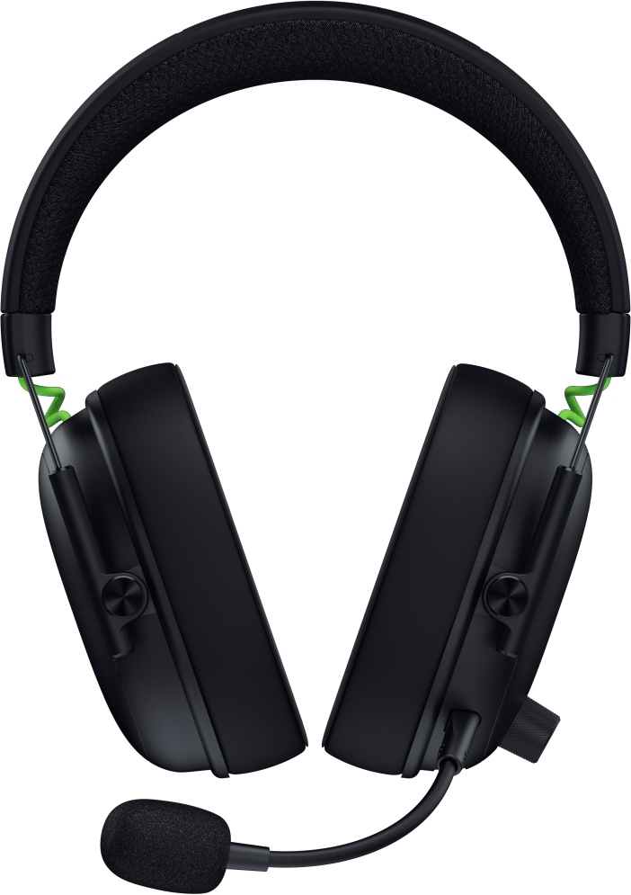 Schwarzes Gaming-Headset mit Mikrofon. Es hat grüne Akzente und ein gepolstertes Kopfband. Die Ohrmuscheln sind nach außen abgewinkelt.