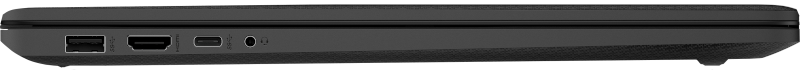 Seitenansicht eines schwarzen Laptops. Sichtbare Anschlüsse sind USB, HDMI, USB-C und Audioanschluss.