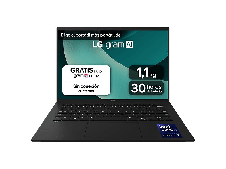 Portátil - LG 14ZD90T-G.AX88B, 14" WUXGA, Intel® Core™ Ultra 7-255H, 13 TOPS, 32 GB RAM, 1 TB SSD, Arc™ GPU, Sin sistema operativo