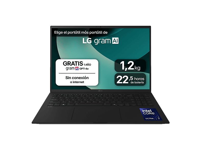 Portátil - LG 16ZD90T-G.AX88B, 16" WQXGA, Intel® Core™ Ultra 7-255H, 13 TOPS, 32 GB RAM, 1 TB SSD, Arc™ GPU, Sin sistema operativo