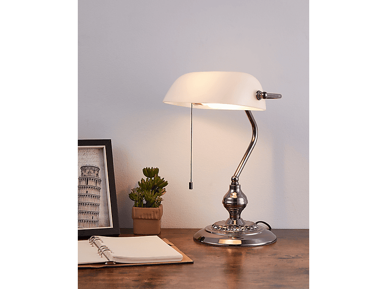 Eglo Bankerlampe Weiß/Messing 39cm E27 I Banker; Tischlampe — Foto 3 von 3