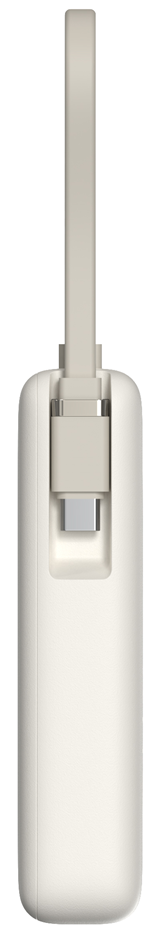 Egy bézs USB-C adapter csatolt hurokkal. Az adapter téglalap alakú, lekerekített élekkel. Az USB-C csatlakozó ezüst színű.