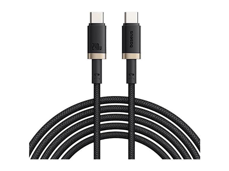 Cable USB - Baseus Dura, Tipo-C a Tipo-C, 100 cm, 240W, Carga rápida, Ultrarresitente, Negro y Dorado