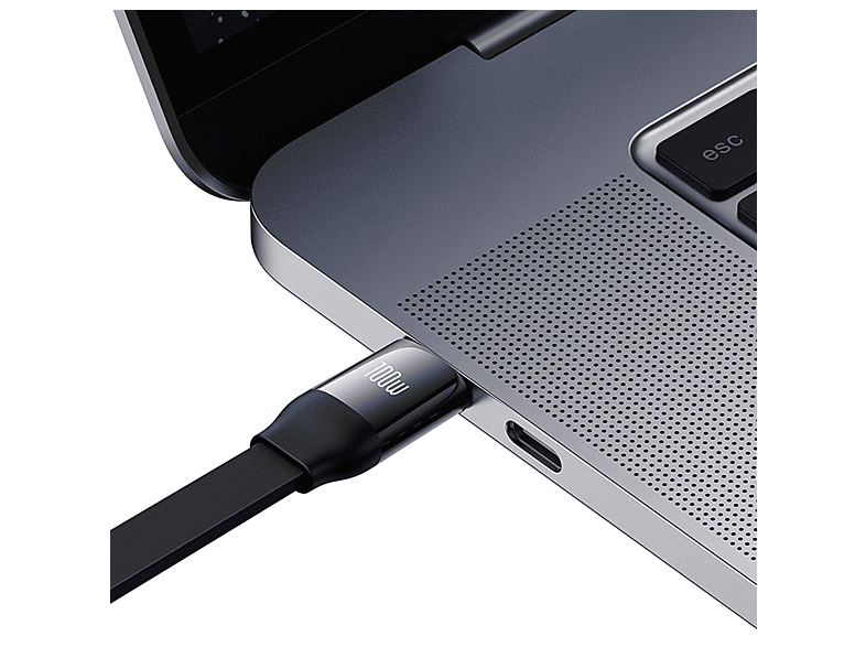 Cable USB - Baseus 3-en-1 Bright Mirror, 100W, retráctil, Carga rápida multidispositivo, USB-C a USB-C-Lightning-Micro, 110 cm, Negro