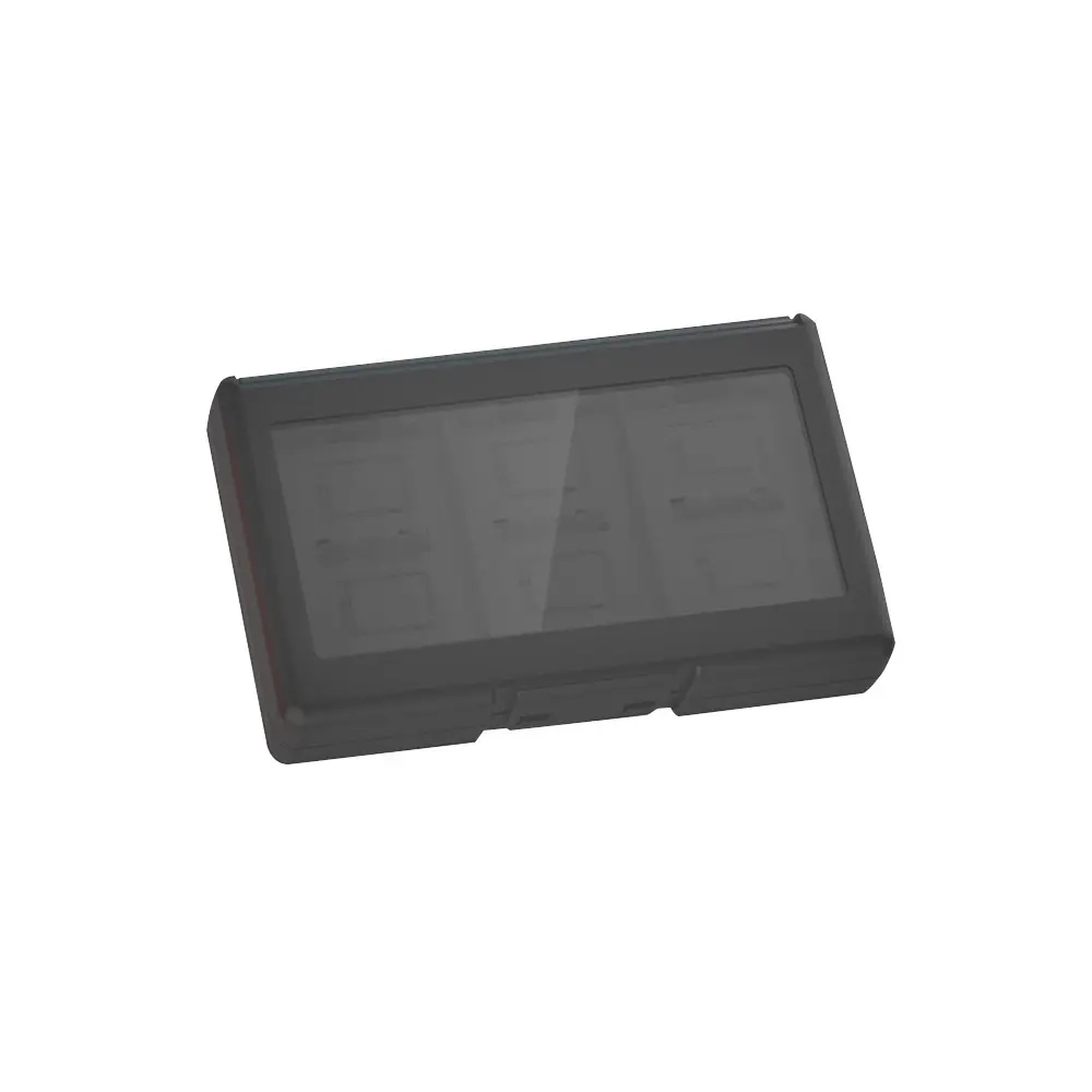 Prostokątne, ciemnoszare etui z przezroczystym wierzchem, prawdopodobnie zawierające przedmioty. Etui jest lekko pochylone.