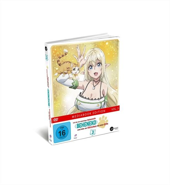 DVD-Box-Art mit Anime-Elfenmädchen mit Katze, Produkttitel und Bewertung. Der Hintergrund ist ein Gelb-Weiß-Verlauf.
