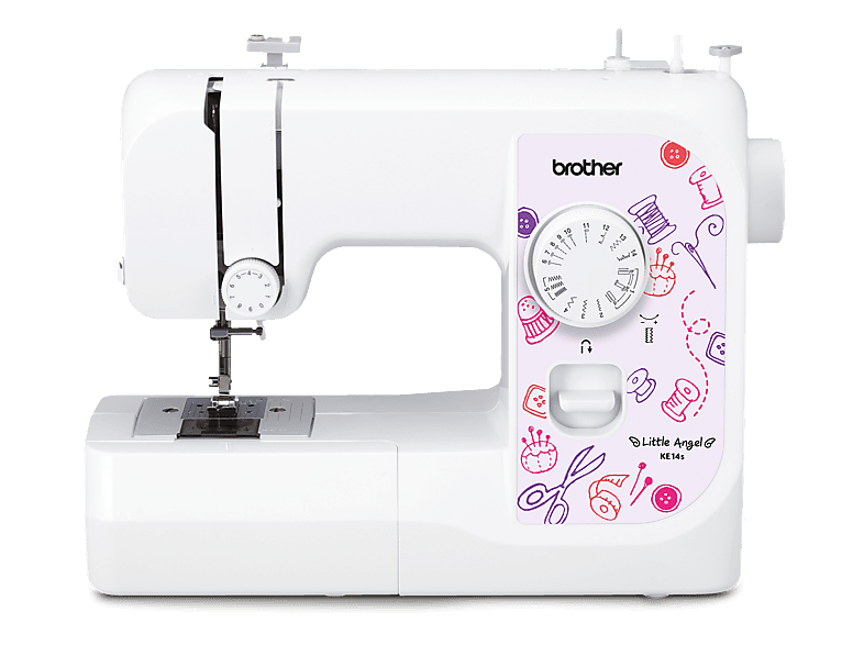 Brother KE14S Little Angel Nähmaschine (50 Watt, 14-Stiche, mit Fingerschutz, Freiarmnähen, Weiß)