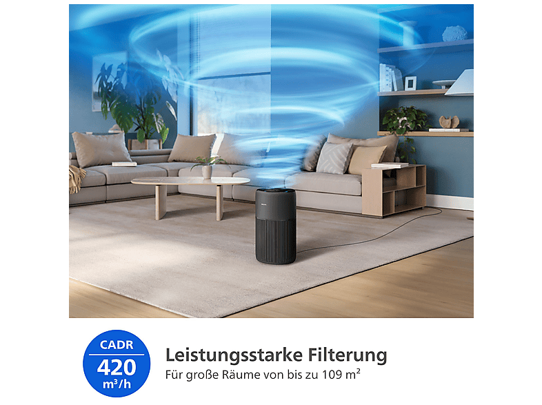 Philips AC2221/13 PureProtect Quiet 2200 Series Intelligenter Luftreiniger Schwarz (28 Watt, Raumgröße: 109 m²) — Foto 3 von 5