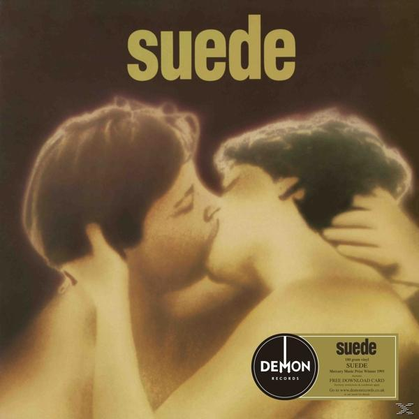 Album borító, két csókolózó figurával. A "suede" szó felül. Egy szöveges matrica alul jobbra.