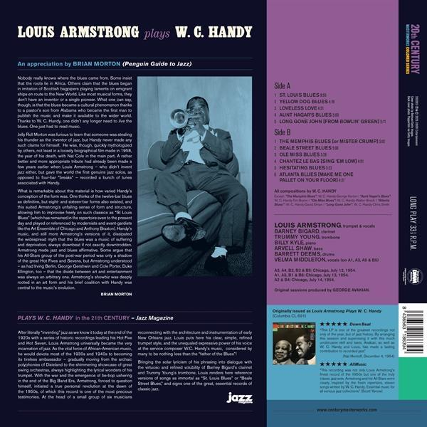 Albumcover: Louis Armstrong spielt W.C. Handy. Zeigt Armstrong mit Trompete und Titelliste.