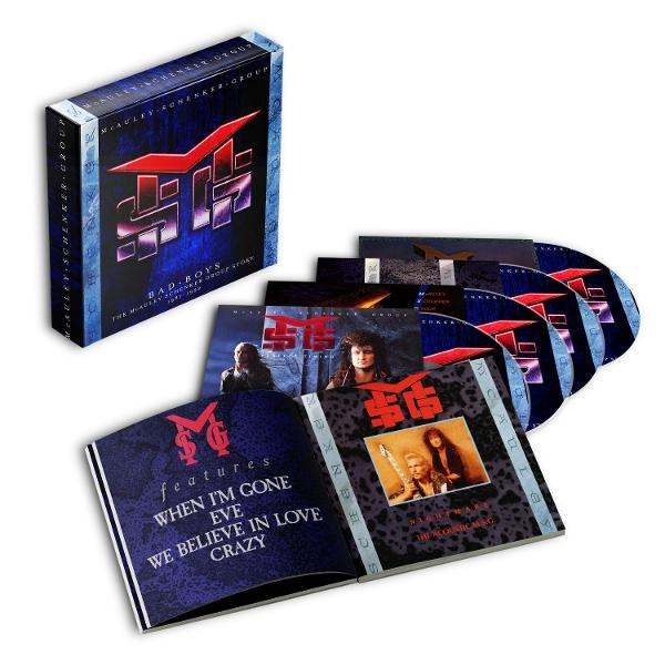 Ein Boxset der McAuley Schenker Group. Es enthält eine Box, Booklets und CDs. Die Box hat das Logo der Band und den Titel 'BAD BOYS'.